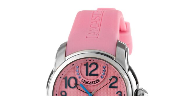 Dámske ružové analogové hodinky Lancaster s modrými detailmi