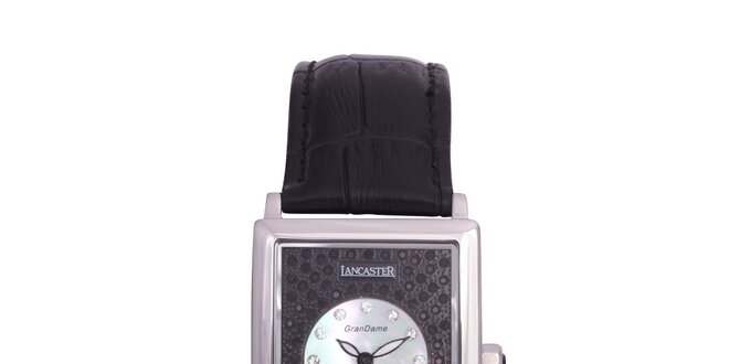 Dámske strieborné oceľové hodinky Lancaster s kryštálmi a koženým remienkom