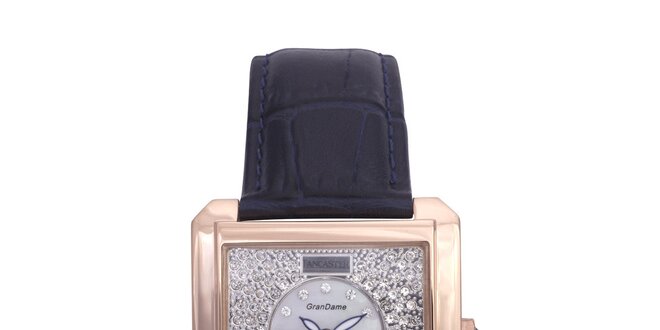 Dámske luxusné analogové hodinky s modrým koženým remienkom Lancaster