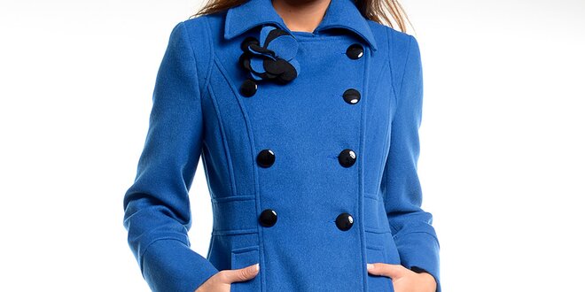 Dámsky modrý kabátik s kvetinou Estella