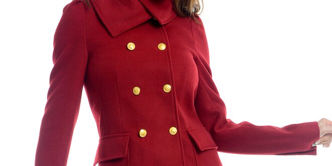 Dámsky červený kabát so žltými gombíkmi Estella