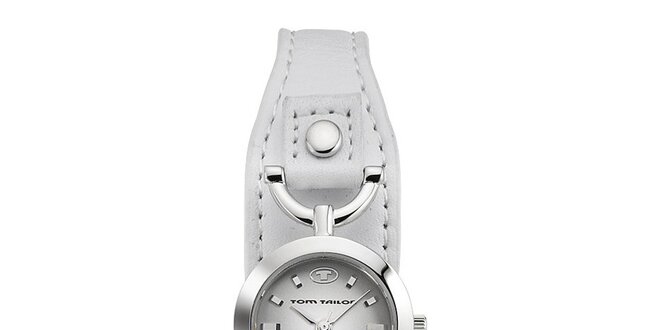 Dámske oceľové hodinky Tom Tailor s bielym kožený remienkom