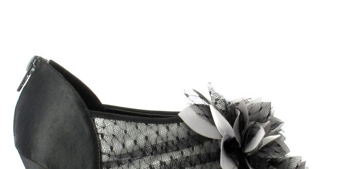 Dámske čierno-šedé lodičky s kvetinovou aplikáciou Menbur