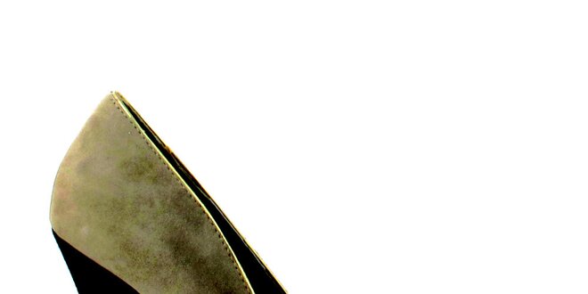 Dámske šedo-béžové kožené lodičky so zlatými retiazkami Menbur