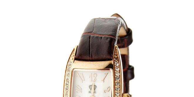 Dámske zlaté hodinky Royal London s hnedým remienkom