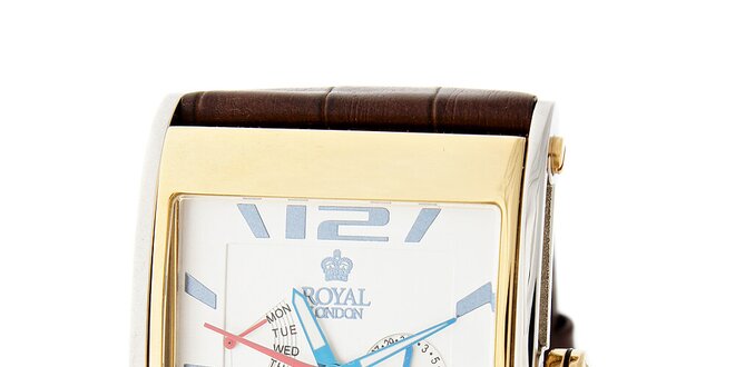 Zlato-strieborné hodinky Royal London s hnedým koženým remienkom