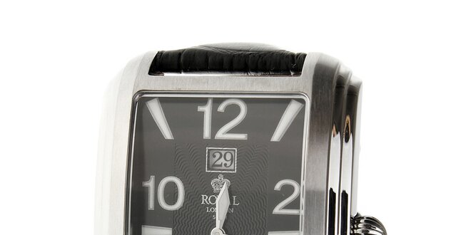 Pánske strieborné hodinky Royal London s čiernym koženým remienkom