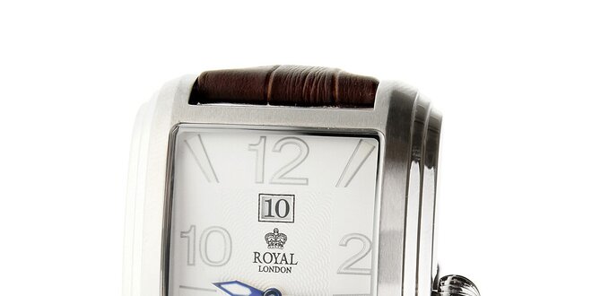 Pánske strieborné hodinky Royal London s hnedým remienkom