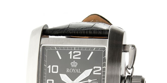 Pánske ocelové hodinky Royal London s čiernym koženým remienkom