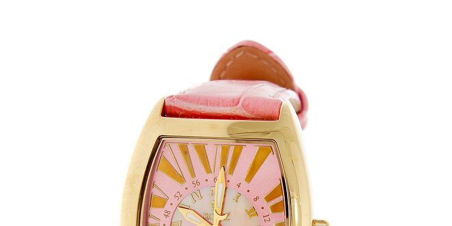 Dámske zlaté hodinky Royal London s ružovým remienkom