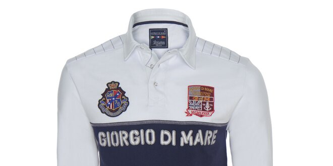 Pánske modro-biele polo tričko s dlhými rukávmi Giorgio di Mare
