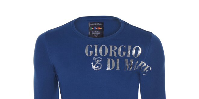 Pánske modré tričko s dlhým rukávom a potlačou Giorgio di Mare