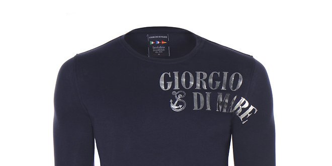 Pánske čierne tričko s dlhým rukávom a potlačou Giorgio di Mare