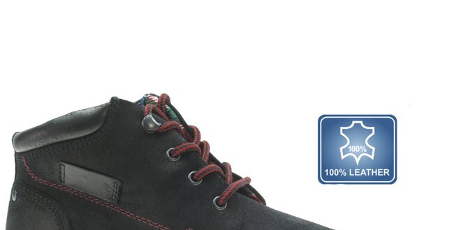 Pánske čierne kožené topánky s červenou šnúrkou Beppi