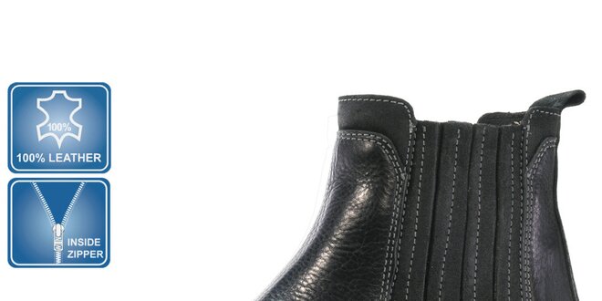 Pánske čierne členkové kožené topánky Beppi so zipsom