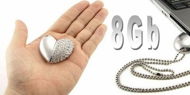 Luxusný USB kľúč 8GB v tvare srdca s kamienkami Elements