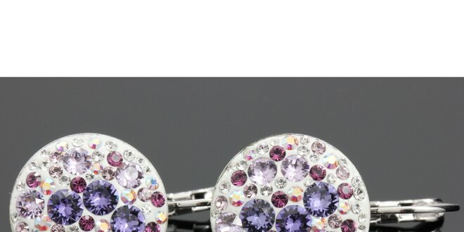 Dámske guľaté farebné náušnice Swarovski s fialovými kryštáľmi