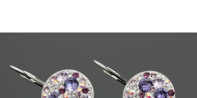 Dámske guľaté farebné náušnice Swarovski s fialkovými kryštáľmi