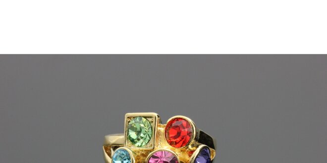 Dámsky zlatý prsteň Swarovski s farebnými kryštáľmi