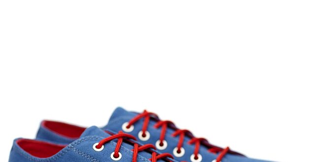 Pánske nízke modré tenisky s červenými šnúrkami Shoe the Bear