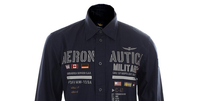 Pánska tmavo modrá košeľa Aeronautica Militare s nášivkami