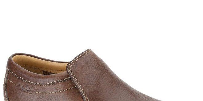 Pánske hnedé kožené nazúvacie topánky Clarks