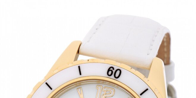 Pánske zlaté hodinky Yves Bertelin s bielym koženým remienkom