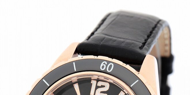 Dámske zlaté hodinky Yves Bertelin s čiernym koženým remienkom