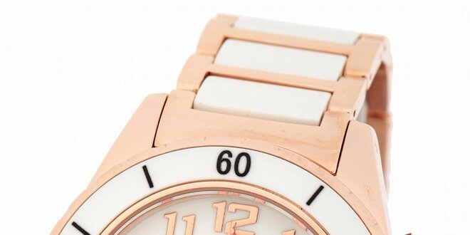 Pánske zlaté hodinky Yves Bertelin s bielym keramickým remienkom
