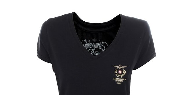 Dámske čierne tričko s výstrihom do V Aeronautica Militare