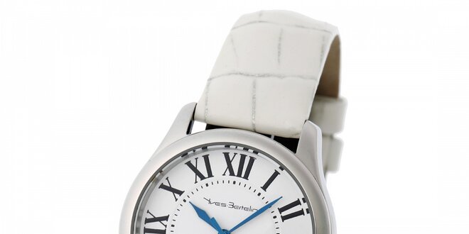 Dámske ocelové hodinky Yves Bertelin s bielym koženým remienkom
