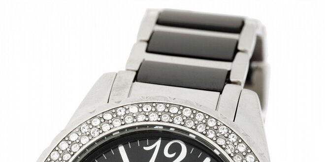 Dámske ocelové hodinky Yves Bertelin s čiernym keramickým remienkom