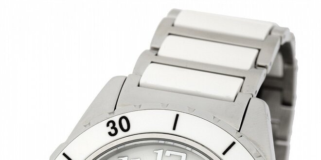 Pánske ocelové hodinky Yves Bertelin s bielym keramickým remienkom