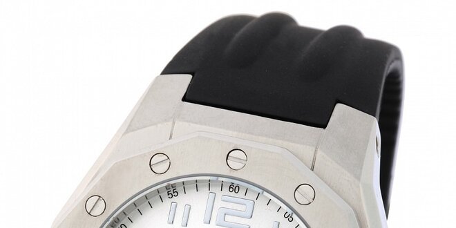 Pánske ocelové hodinky Yves Bertelin s čiernym pryžovým remienkom