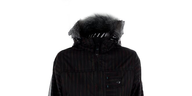 Dámska čierna snowboardová bunda s farebnými prúžkami Meat Fly