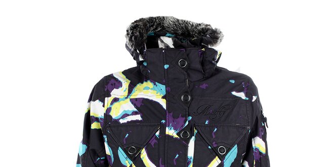 Dámska čierna snowboardová bunda s farebnou potlačou Meat Fly