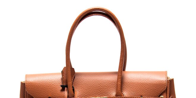 Dámska koňakovo hnedá kabelka so zámčekom Roberta Minelli