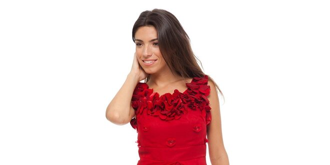Dámske červené šaty Strena s ružičkami