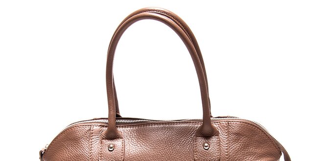 Dámska ťavia kožená kabelka Roberta Minelli so strieborným zipsom