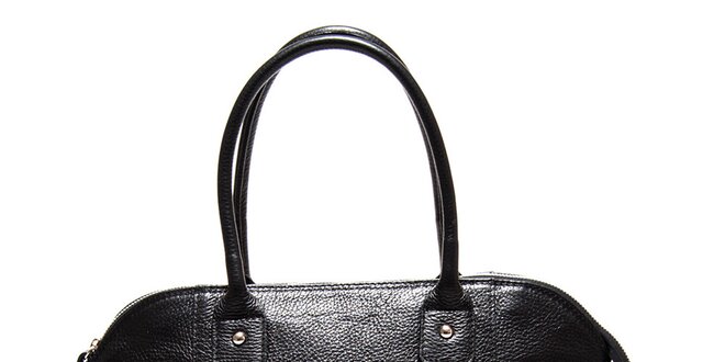 Dámska čierna kožená kabelka Roberta Minelli so strieborným zipsom