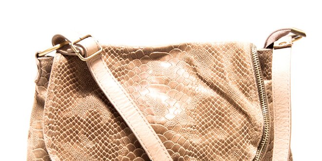 Dámska béžová kabelka s hadím vzorom Roberta Minelli