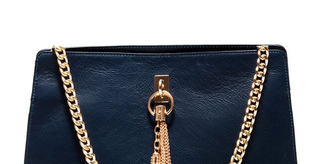 Dámska tmavo modrá kabelka so zlatou retiazkou Roberta Minelli