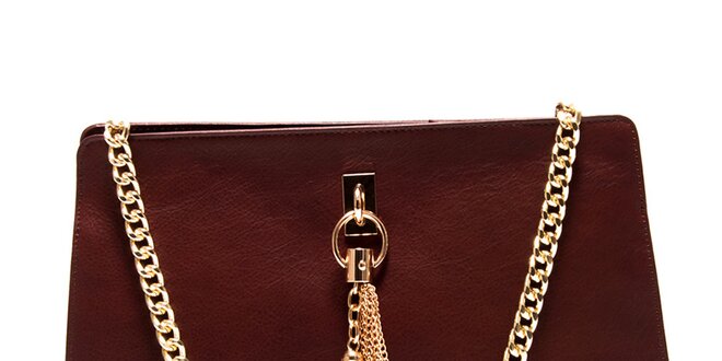 Dámska gaštanová kabelka so zlatou retiazkou Roberta Minelli