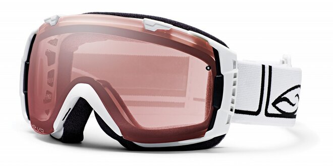 Biele lyžiarske okuliare Smith Optics so sférickými sklami