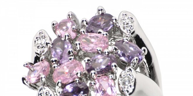 Dámsky prsteň Bague a Dames s fialovými a ružovými kamienkami