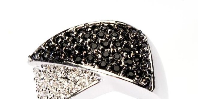 Dámsky strieborný prsteň Bague a Dames s bielymi a čiernymi zirkónmi