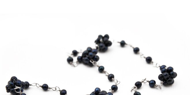 Dámsky čierny kvetinkový perlový náhrdelník Orchira