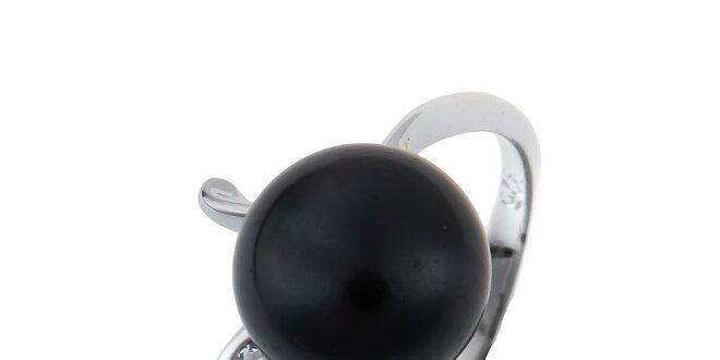 Dámsky strieborný prsteň s čiernou perlou Orchira