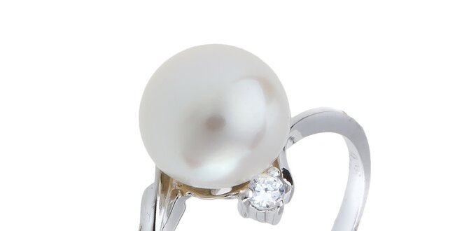 Dámsky strieborný prsteň s bielou perlou a zirkónom Orchira
