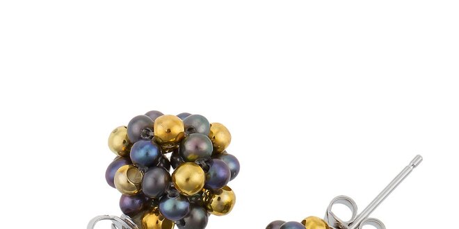 Dámske náušnice s čiernymi perlami a zlatými korálkami Orchira